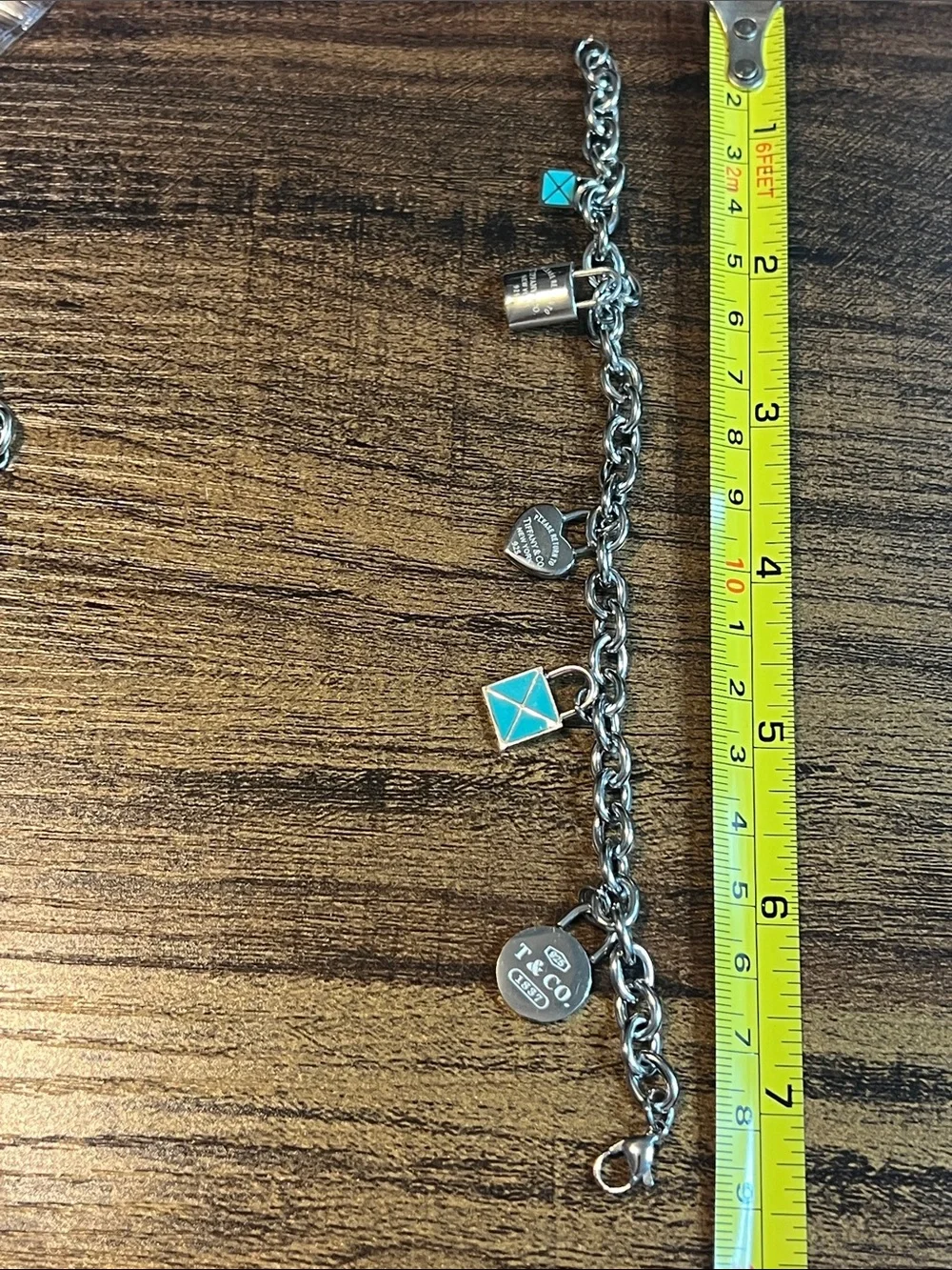 Turquoise Up Cycled Charm Bracelet Padlock Pendant 7 1/2 inch